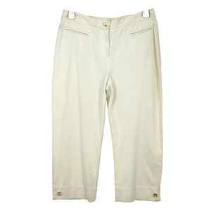 St John Sport Pants Womens 8 White Cotton Blend Capri Twill Pedal Pushers Beach